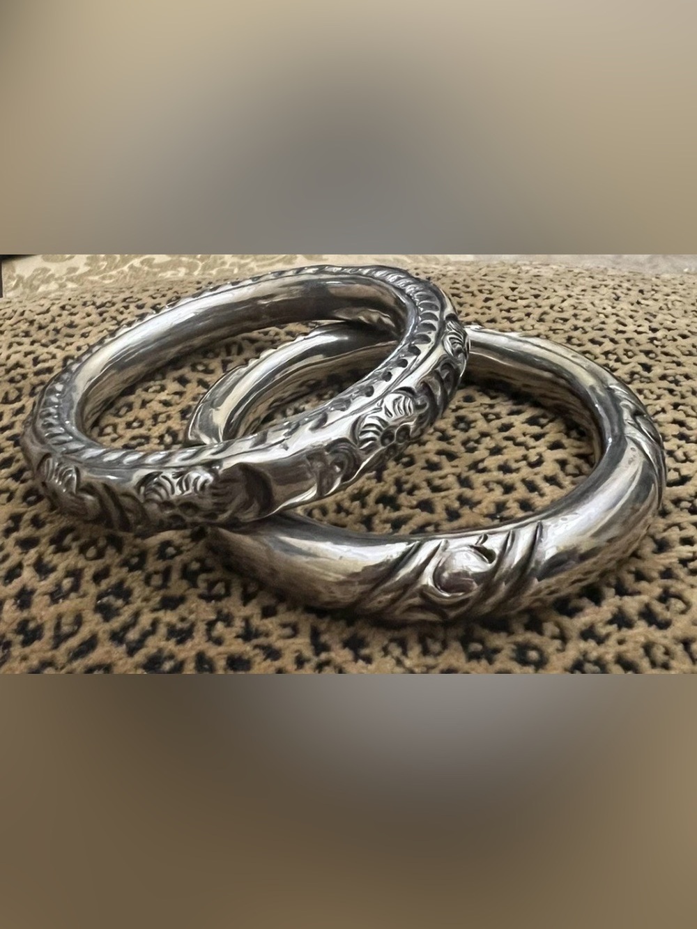 Sterling Silver Ornate Bangle Bracelets - Silver